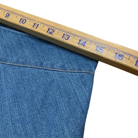 Lauren Jeans Co Denim Midi 100% Cotton Blue Patched Paneled Design Y2K Boho - Picture 8 of 11